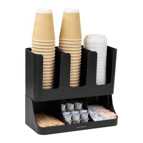 Mind Reader Anchor Collection 6-Compartment 2-Tier Coffee Condiment And Cup Organizer, 11.5"H X 6-32/5"W X 13"D, Black