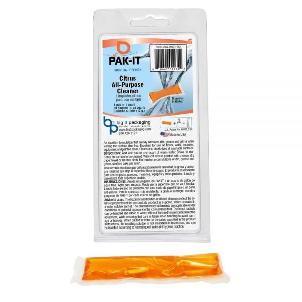 Pak-It All-Purpose Cleaner Packet, Citrus Scent, Pack Of 5