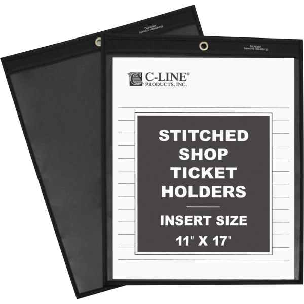 C-Line Stitched Shop Ticket Holders - Support 8.50" X 14" , 11" X 14" Media - Vinyl - 25 / Box - Black, Clear - Heavy Duty