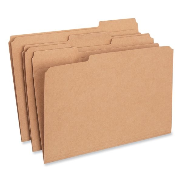 Universal Reinforced Kraft Top Tab File Folders, 1/3-Cut Tabs: Assorted, Legal Size, 0.75" Expansion, Brown, 100/Box