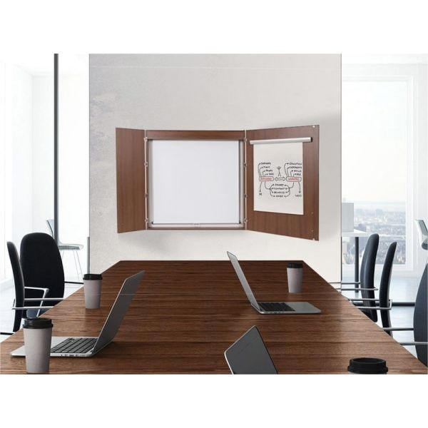 Mastervision Contemporary 2-Door Conference Cabinets With Platinum Pure White Dry-Erase Surface, 48" X 48", Cherry