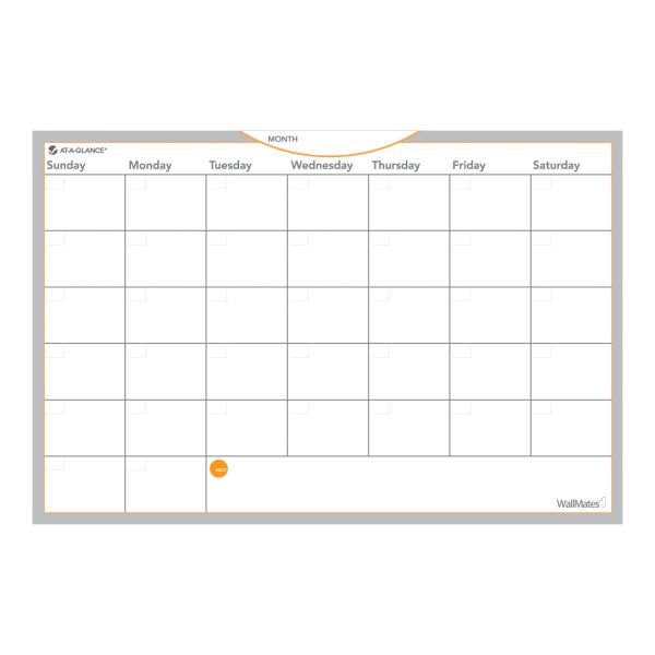 At-A-Glance Wallmates Non-Magnetic Dry-Erase Whiteboard Calendar Surface, 12" X 18", Monthly Undated