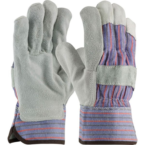 R3 Safety Large Leather Palm Gloves, Gray/Blue/Red