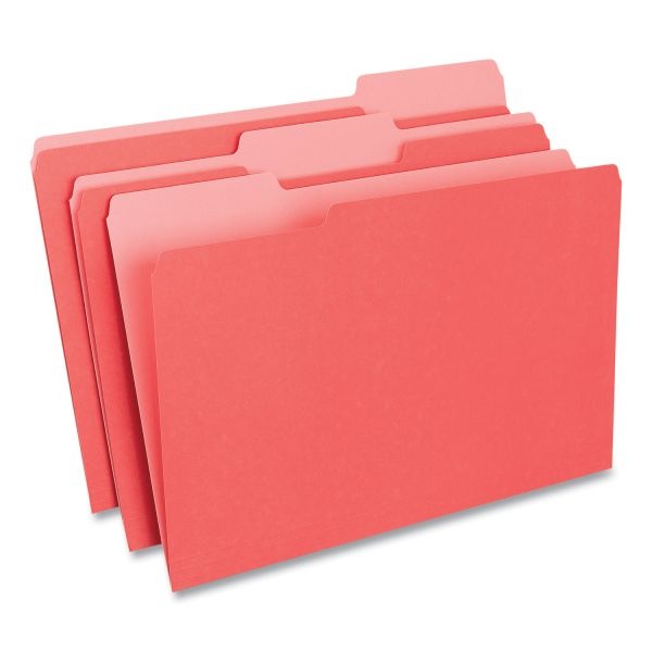 Universal Deluxe Colored Top Tab File Folders, 1/3-Cut Tabs: Assorted, Legal Size, Red/Light Red, 100/Box