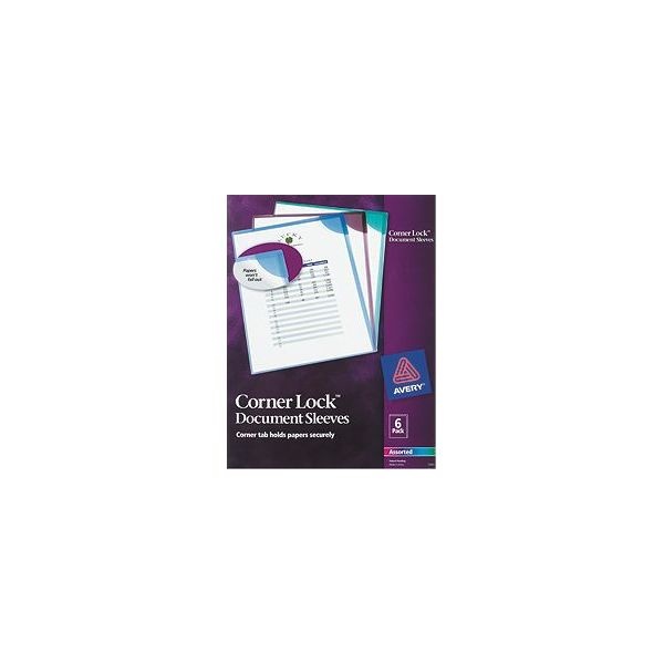 Avery Corner Lock Document Sleeves, Letter Size, Assorted Colors, 6/Pack