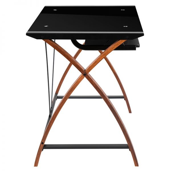 Jude Black Glass Computer Desk With Pull-Out Keyboard Tray And Crisscross Frame