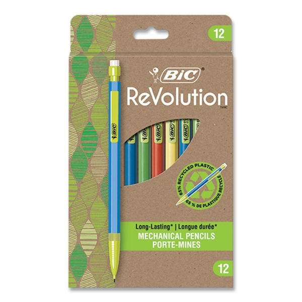Bic Revolution Mechanical Pencil, 0.7 Mm, Hb (#2), Black Lead, Assorted  Barrel Colors, 12/Pack