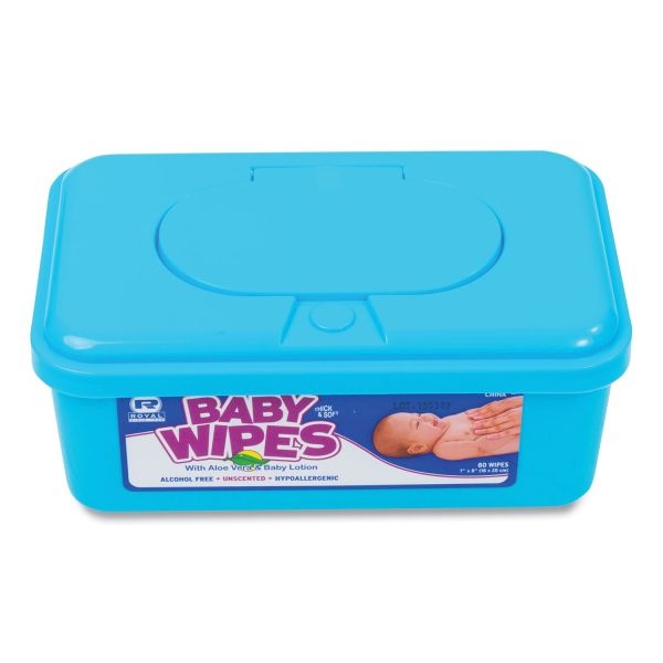Amercareroyal Baby Wipes Tub, White, 80/Tub, 12/Carton