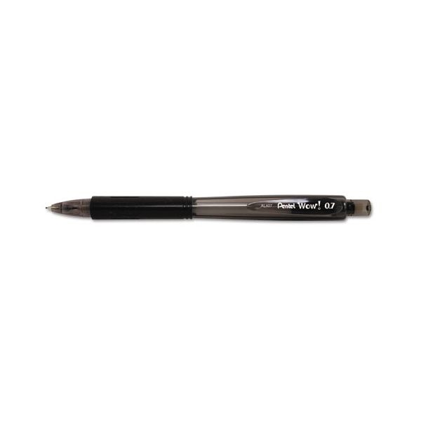 Pentel Wow! Pencils, 0.7 Mm, Hb (#2), Black Lead, Black Barrel, Dozen
