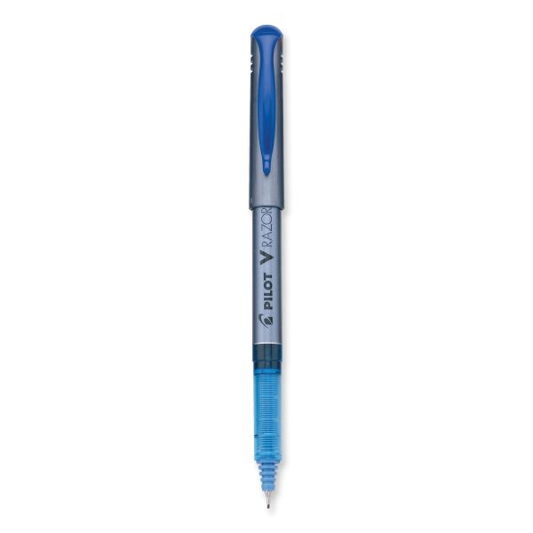 Pilot Liquid Ink Razor Point Pens, Extra-Fine Point, 0.3 Mm, Graphite Barrel, Blue Ink, Pack Of 12 Pens