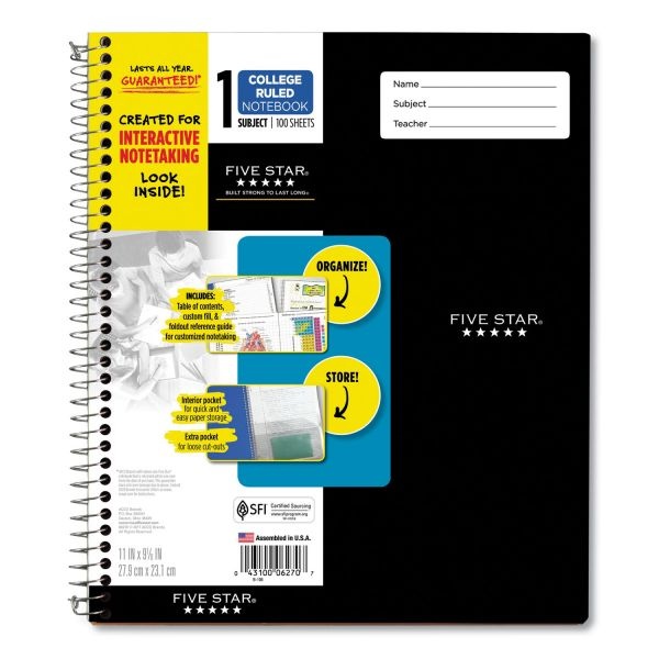 Five Star Interactive Notebook, 1 Subject, Medium/College Rule, Green Cover, 11 X 8.5, 100 Sheets
