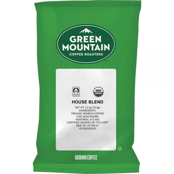 Green Mountain Ground Coffee Fractional Packs, Fair Trade Organic House Blend, Medium Roast, 2.5 Oz, 50 Packs