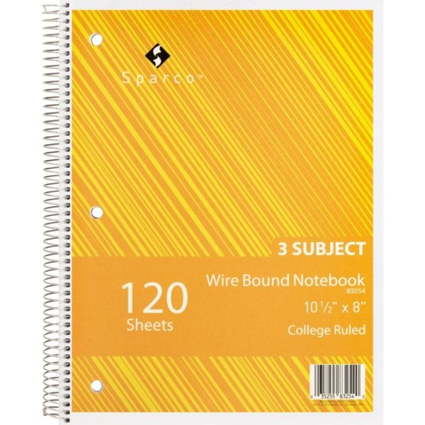 Sparco Quality Wire-Bound College Ruled Notebook, 8" X 10 1/2", 120 Sheets, Assorted Colors