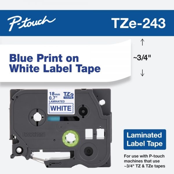Brother P-Touch Tze Standard Adhesive Laminated Labeling Tape, 0.7" X 26.2 Ft, Blue On White