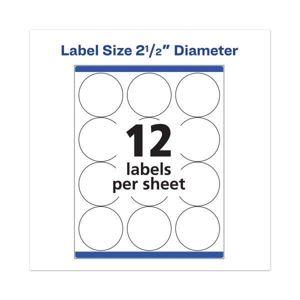 Avery Permanent Laser Print-To-The-Edge Id Labels W/Surefeed, 2 1/2"Dia, White, 300/Pk