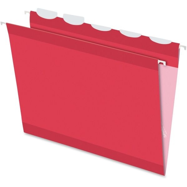 Pendaflex Ready-Tab Reinforced Hanging Folders, With Lift Tab Technology, 1/5 Cut, Letter Size, Red, Pack Of 25