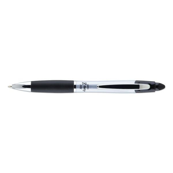 Zebra Z-Grip Max Ballpoint Pen, Retractable, Medium 1 Mm, Black Ink, Silver Barrel, 12/Pack