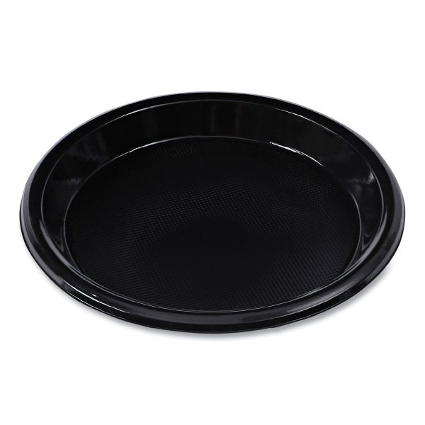 Boardwalk Hi-Impact Plastic Dinnerware, Plate, 10" Dia, Black, 125/Sleeve, 4 Sleeves/Carton