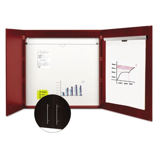 Mastervision Contemporary 2-Door Conference Cabinets With Platinum Pure White Dry-Erase Surface, 48" X 48", Cherry