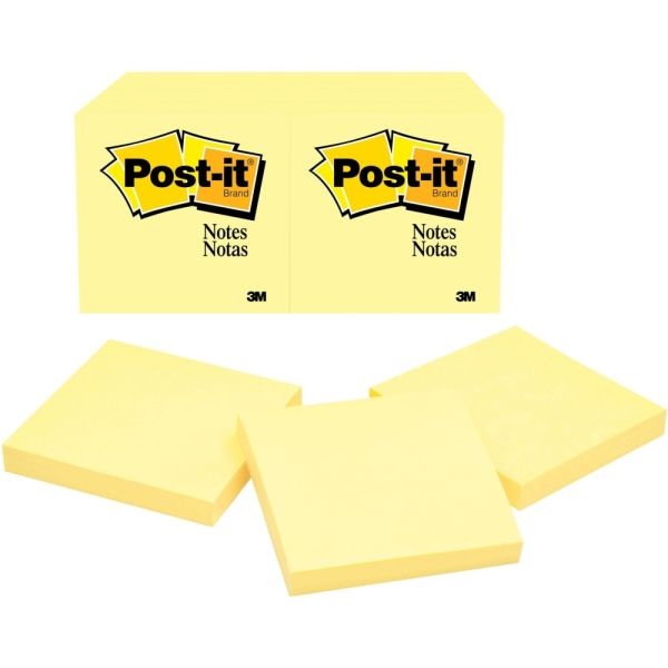 Post-It Canary Yellow Original Note Pads - Removable - 24 / Bundle