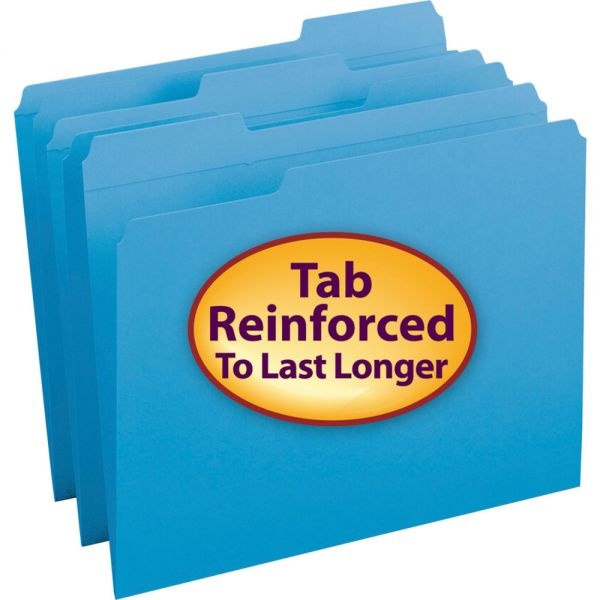 Smead Color File Folders, With Reinforced Tabs, Letter Size, 1/3 Cut, Blue, Box Of 100