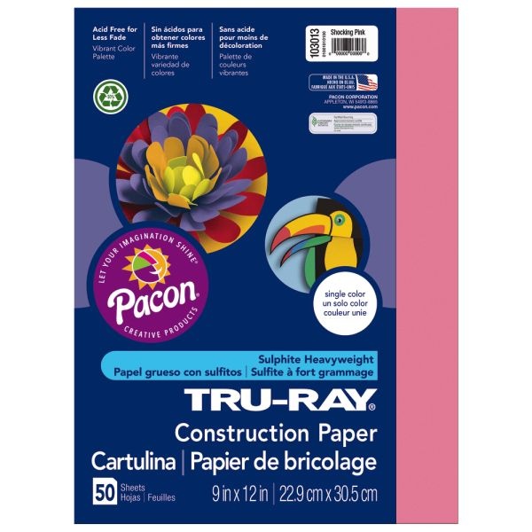 Tru-Ray Construction Paper, 50% Recycled, 9" X 12", Shocking Pink, Pack Of 50