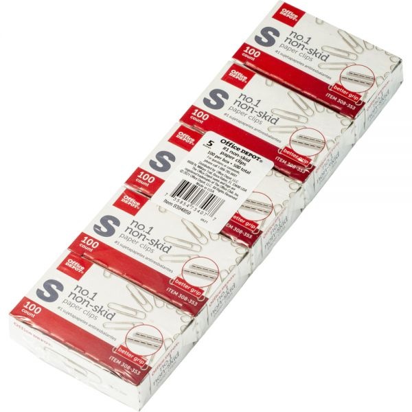 #1 Non-Skid Paper Clips, 1", Steel, 100 Clips Per Box, Pack Of 5 Boxes
