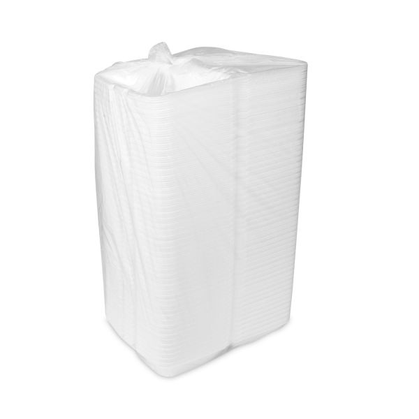 Pactiv Evergreen Foam Hinged Lid Container, Single Tab Lock #205 Utility, 9.19 X 6.5 X 2.75, White, 150/Carton