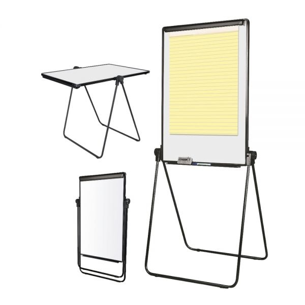 Convertible Table/Footbar Non-Magnetic Dry-Erase Whiteboard Presentation Easel, 67" X 30-1/2", Metal Frame With Black Finish