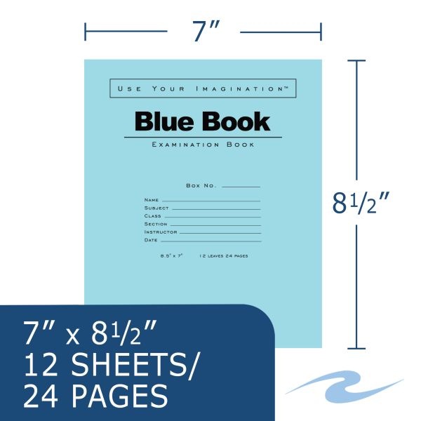 Blue Book 8.5"X7" Wide Ruled With Margin 12 Sheets/24 Pages, Case Of 500