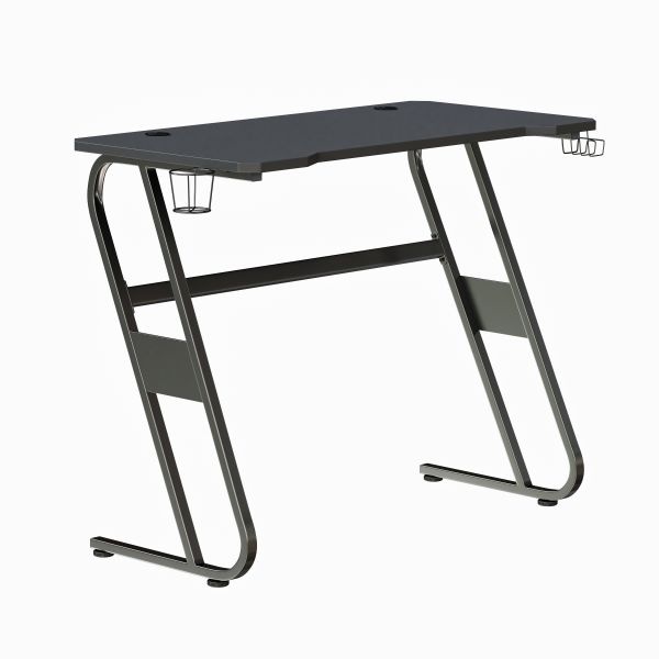 Fisher Black Gaming Ergonomic Desk With Cup Holder And Headphone Hook