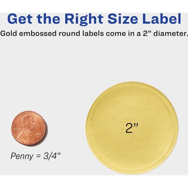 Avery Round Labels, Inkjet Printers, 2" Dia., Gold, 12/Sheet, 8 Sheets/Pack