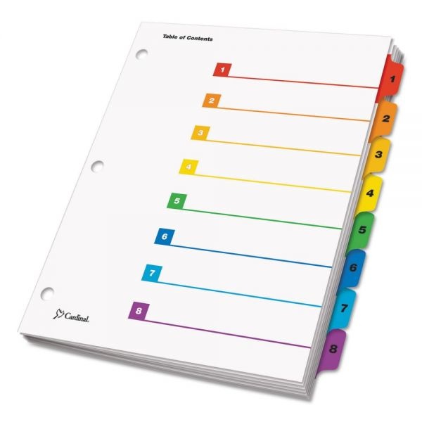 Cardinal Onestep Printable Table Of Contents And Dividers, 8-Tab, 1 To 8, 11 X 8.5, White, 1 Set