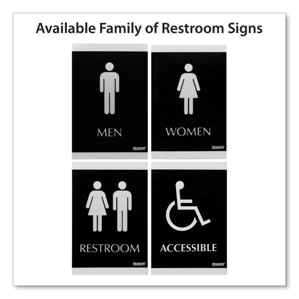 Headline Sign Century Series Office Sign, Accessible, 6 X 9, Black/Silver