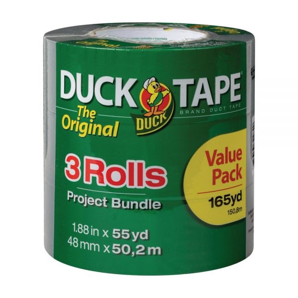 Duck Duct Tape, 1.88" X 55 Yd., Silver, Pack Of 3 Rolls