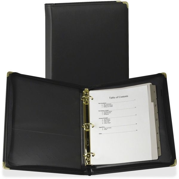 Samsill Classic Collection Zippered Ring Binder - 1" Binder Capacity - Letter - 8 1/2" X 11" Sheet Size - 300 Sheet Capacity - 3 X Round Ring Fastener(S) - 2 Inside Front & Back Pocket(S) - Vinyl - Black - Zipper Closure - 1 / Each