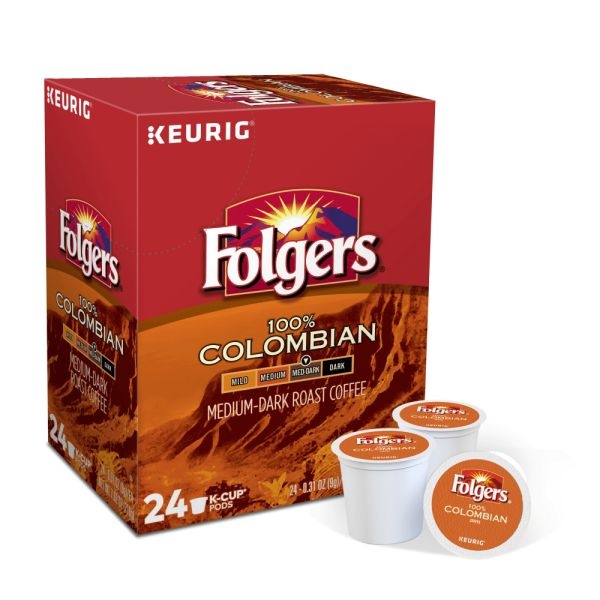 Folgers 100% Colombian Coffee K-Cups, Medium Roast, 24/Box
