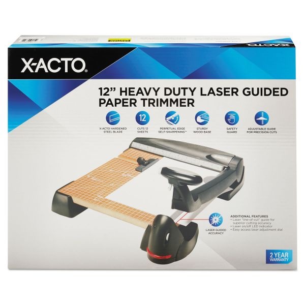 X-Acto 12-Sheet Laser Guillotine Trimmer, 2" Cut Length, Wood Base, 12 X 12