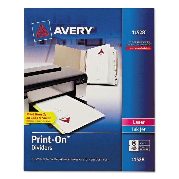 Avery Customizable Print-On Dividers, 8-Tab, White Tab, Letter, 1 Set
