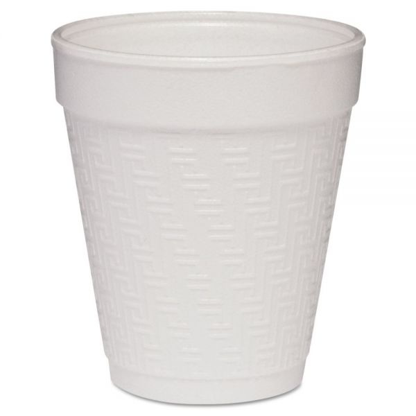 Dart Small Foam Drink Cup, 8 Oz, White With Greek Key Design, 25/Bag, 40 Bags/Carton
