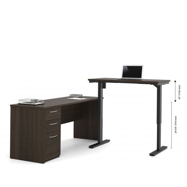 Bestar Embassy L-Desk Including Electric Height Adjustable Table In Dark Chocolate