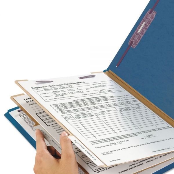 Smead Six-Section Pressboard Top Tab Classification Folders, Six Safeshield Fasteners, 2 Dividers, Letter Size, Dark Blue, 10/Box