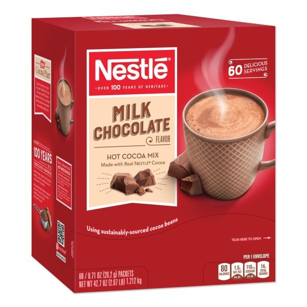 Nestlé Hot Cocoa Mix, Milk Chocolate, 0.71 Oz Packet, 60 Packets/Box