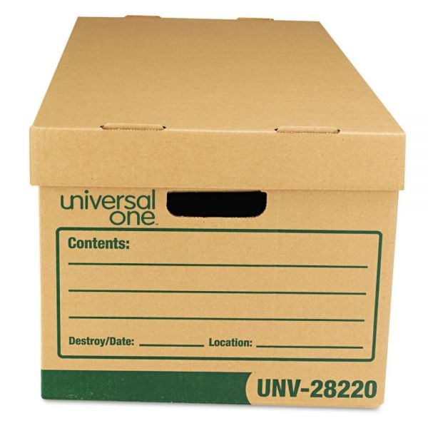 Universal Recycled Heavy-Duty Record Storage Box, Letter Files, Kraft/Green, 12/Carton