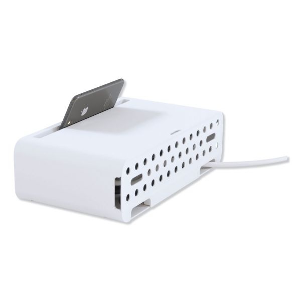 Kantek Cable Management Power Hub And Stand With Usb Charging Ports, 5 Outlets, 3 Usb, 6.5 Ft Cord, 11.75 X 6.6 X 3.5, White