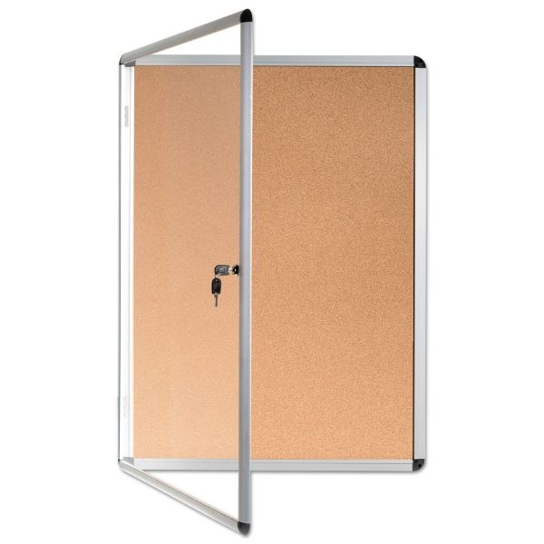 Mastervision Slim-Line Enclosed Cork Bulletin Board, One Door, 28 X 38, Cork Surface, Aluminum Frame