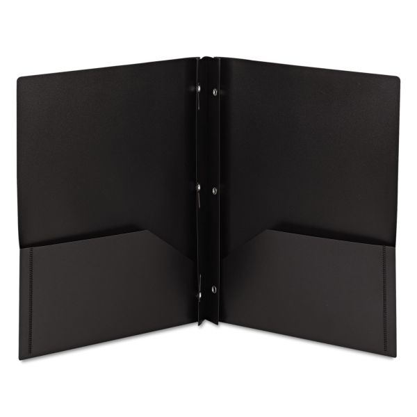 Smead Poly Two-Pocket Folder With Fasteners, 180-Sheet Capacity, 11 X 8.5, Black, 25/Box