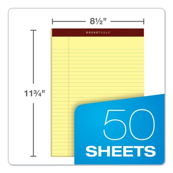 Tops Docket Gold Ruled Perforated Pads, Wide/Legal Rule, 50 Canary-Yellow 8.5 X 11.75 Sheets, 12/Pack