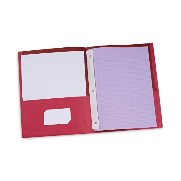 Universal Two-Pocket Portfolios W/Tang Fasteners, 135-Sheet Capacity, Red, 25/Box