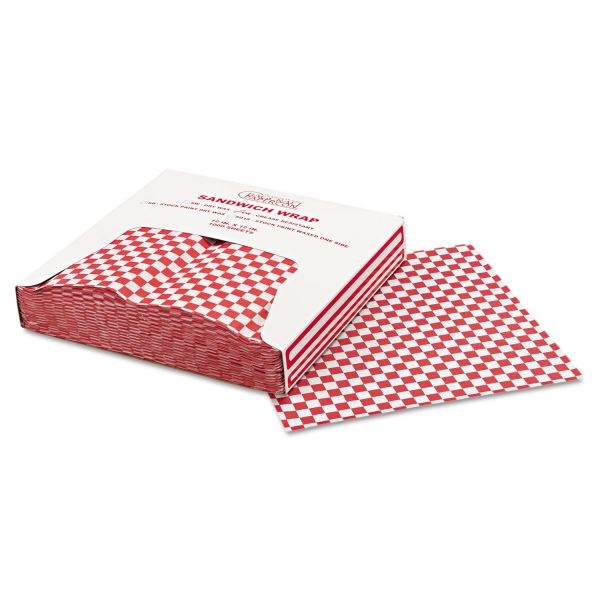 Bagcraft Grease-Resistant Paper Wraps And Liners, 12 X 12, Red Check, 1,000/Box, 5 Boxes/Carton